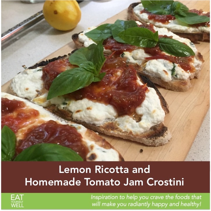 Lemon Ricotta and Homemade Tomato Jam Crostini